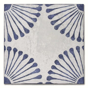 Miramar is a grey and blue flower circle pattern 8x8 tile. 