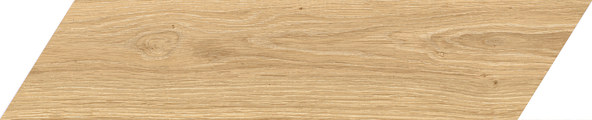 A single light beige sandy wood toned tile in a chevron shape. 